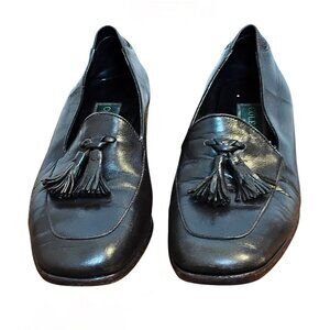 Vintage Cole Haan Womens Tassel Loafer Size 5.5 Brown Leather Stacked Heel Italy